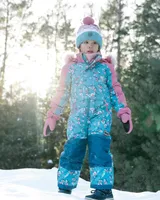 One Piece Snowsuit Teal With Spring Flower Print