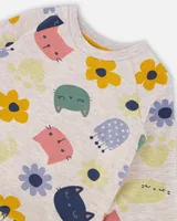 Printed Cats French Terry Dress Oatmeal