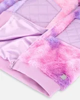 Faux Fur Hooded Jacket Tie Dye Purple