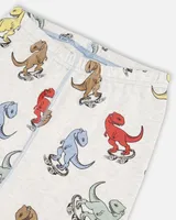 Organic Cotton Two Piece Pajama Set Oatmeal Mix Dinosaur Print