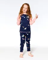 Organic Cotton Long Sleeve Two Piece Pajama Navy Unicorns Print