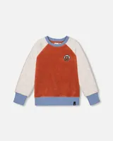 Color Block Raglan Velvet Rib Sweatshirt Burnt Orange