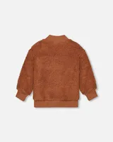 Sherpa Jacket With Embroidery Caramel