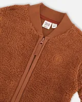 Sherpa Jacket With Embroidery Caramel