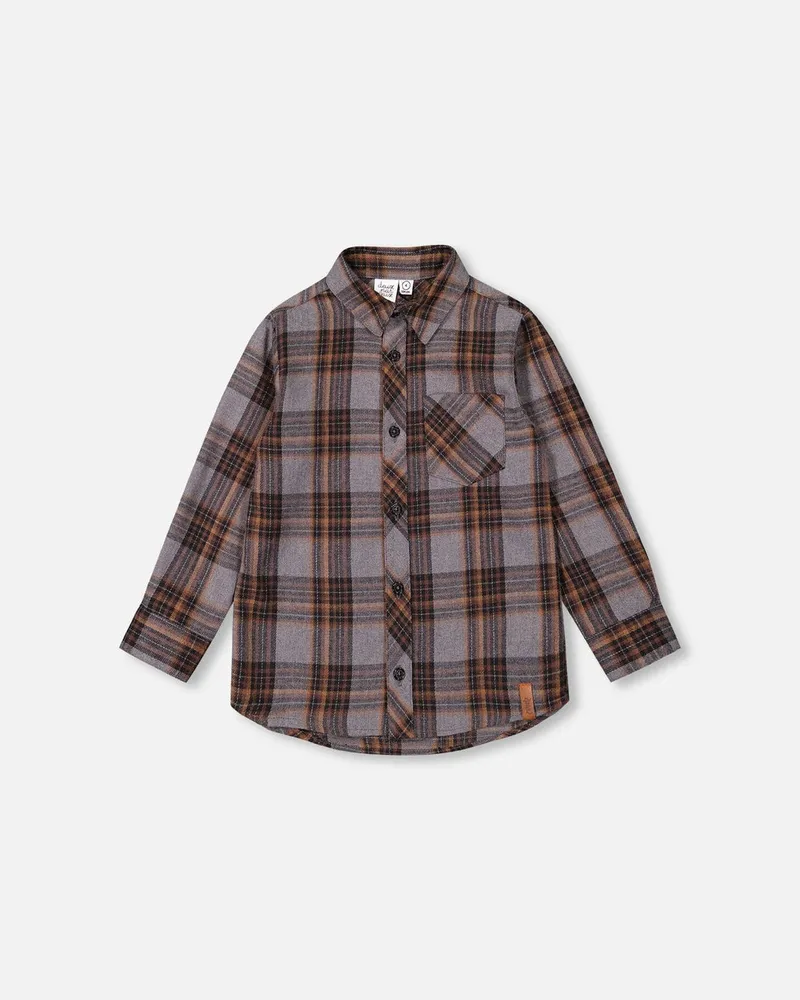 Flannel Shirt Grey And Caramel Plaid