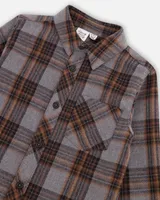 Flannel Shirt Grey And Caramel Plaid