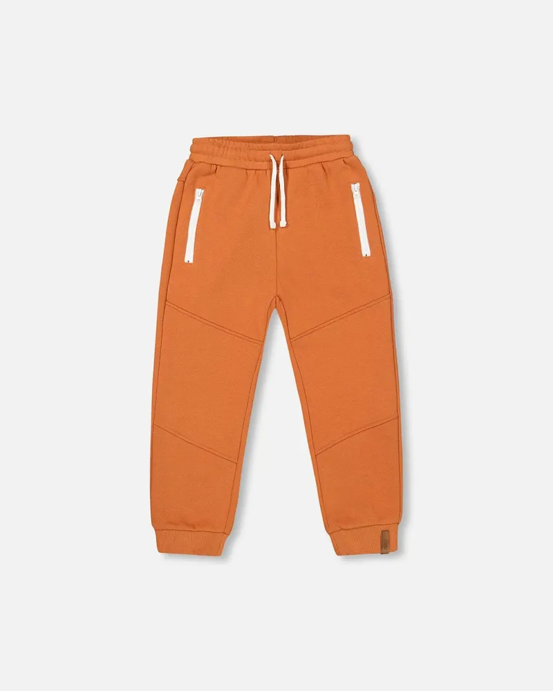 Fleece Sweatpants With Zipper Pockets Brown-Orange