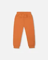 Fleece Sweatpants With Zipper Pockets Brown-Orange