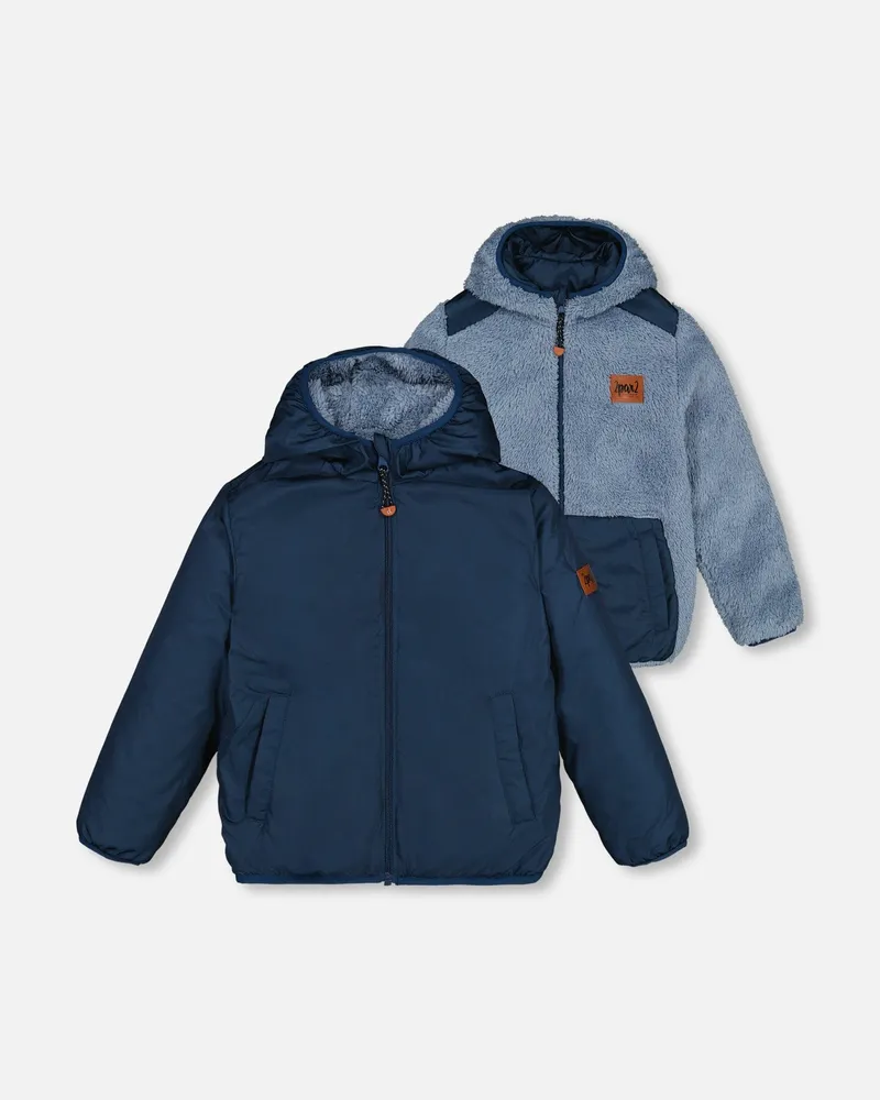 Transition Reversible Sherpa And Nylon Jacket Teal Blue