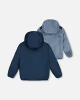 Transition Reversible Sherpa And Nylon Jacket Teal Blue