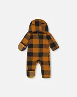 Baby Mid-Season Sherpa One Piece Caramel And Black Plaid