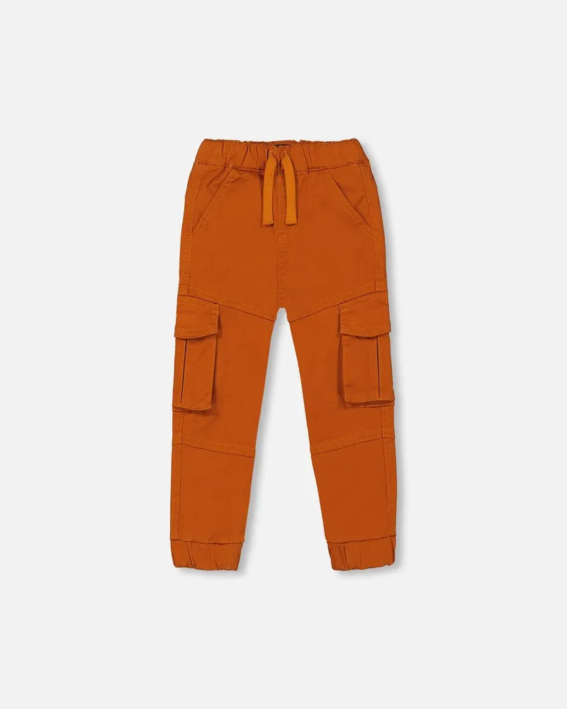 Stretch Twill Jogger Pants With Cargo Pockets Brown-Orange