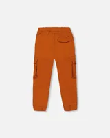 Stretch Twill Jogger Pants With Cargo Pockets Brown-Orange