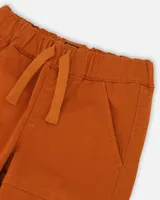 Stretch Twill Jogger Pants With Cargo Pockets Brown-Orange