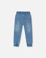 French Terry Denim Jogger Pants Light Blue