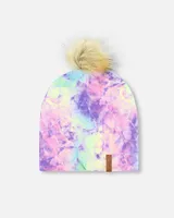 Printed Jersey Detachable Pompom Hat Rainbow Print