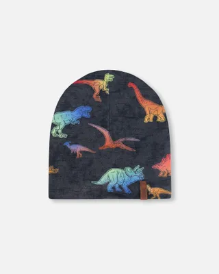 Jersey Hat Black Dino Multicolor Print