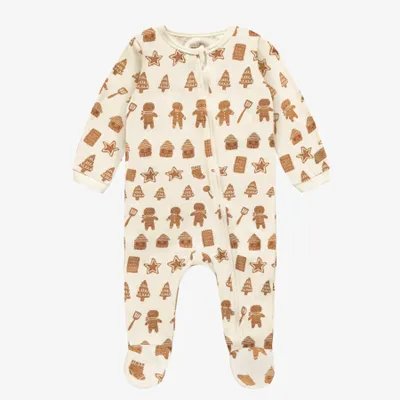 CREAM ONE-PIECE PAJAMA WITH AN ALL OVER PRINT OF COOKIES STRETCH JERSEY, BABY