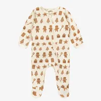 CREAM ONE-PIECE PAJAMA WITH AN ALL OVER PRINT OF COOKIES STRETCH JERSEY, BABY