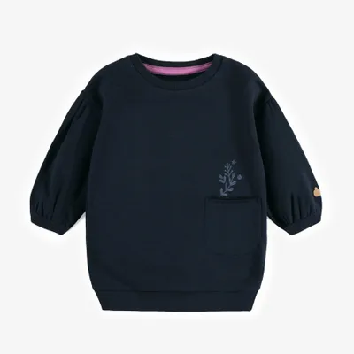 PLAIN NAVY DRESS WITH LONG SLEEVES FRENCH TERRY, BABY