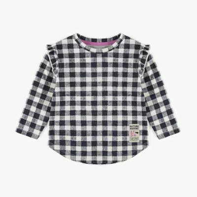 PLAID NAVY AND CREAM T-SHIRT WITH LONG SLEEVES JERSEY, BABY