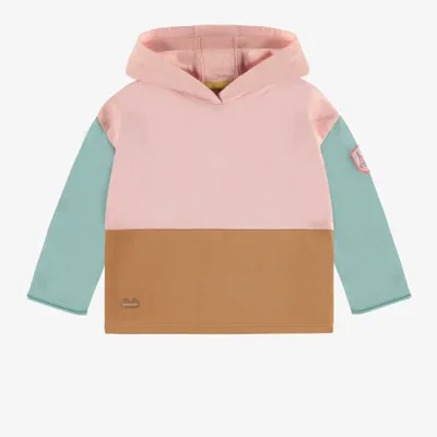 PINK HOODIE WITH COLOR BLOCK FRENCH TERRY, BABY