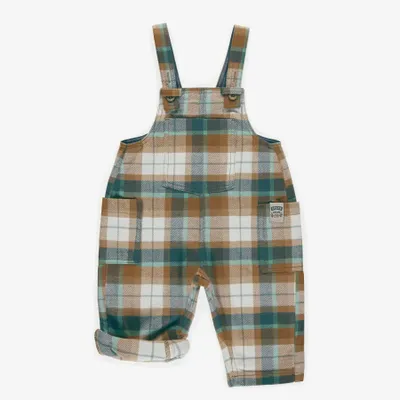 LOOSE FIT GREEN AND BROWN CHECKERED OVERALLS FLANNEL, BABY