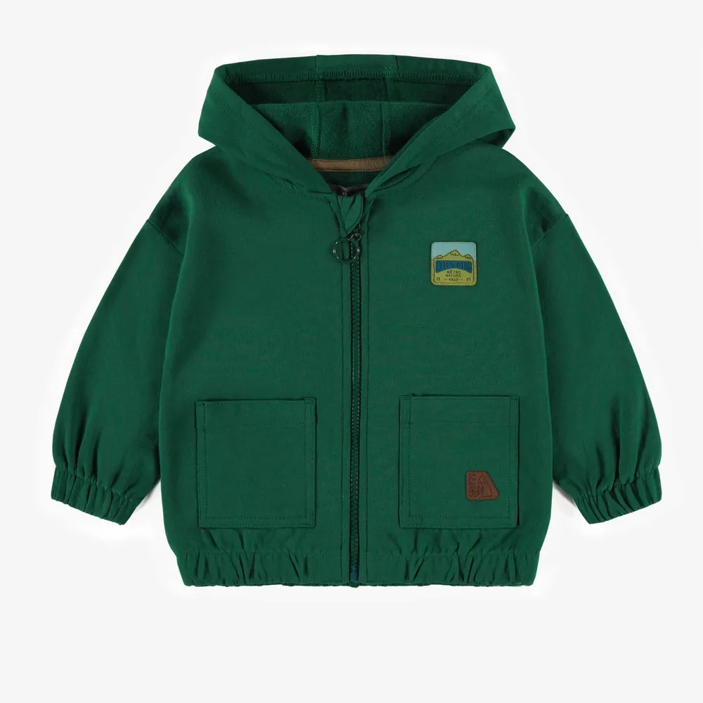 GREEN ZIPPER JACKET WITH COTTON HOOD, BABY