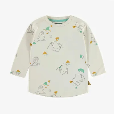 CREAM PATTERNED T-SHIRT WITH LONG SLEEVES AND JERSEY, BABY