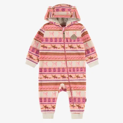 ONE-PIECE PINK AND CREAM WITH WINTER PATTERNS CAP FLEECE, BABY