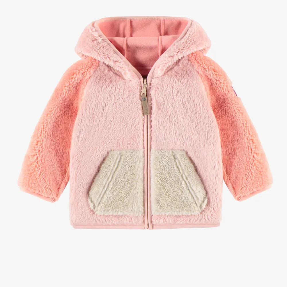 PINK COLOR BLOCK HOODED VEST SHERPA, BABY