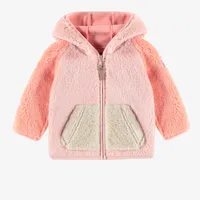 PINK COLOR BLOCK HOODED VEST SHERPA, BABY