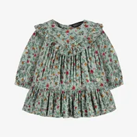 GREEN LONG SLEEVES DRESS WITH RUFFLE AND FLORAL PATTERN VISCOSE, BABY