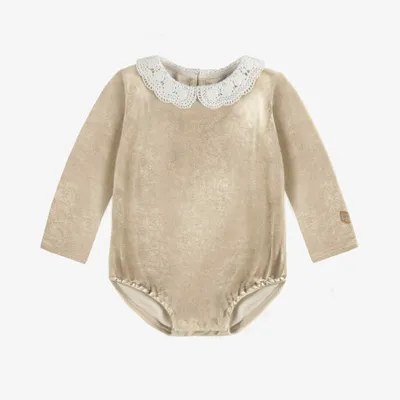 LONG-SLEEVED CHAMPAGNE BODY WITH A CLAUDINE COLLAR VELVET, BABY