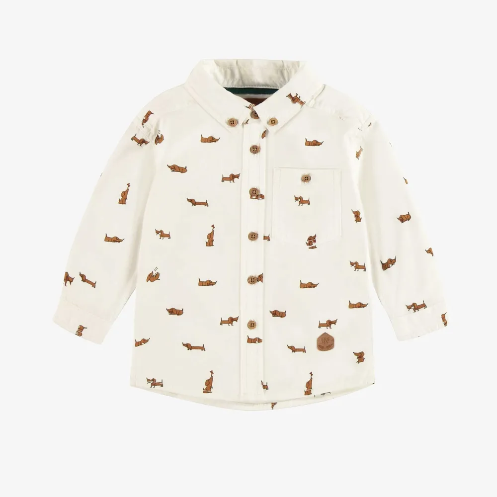 CREAM SHIRT WITH A DOG PATTERN COTTON POPLIN EFFECT PEACH SKIN, BABY