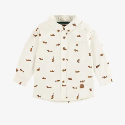 CREAM SHIRT WITH A DOG PATTERN COTTON POPLIN EFFECT PEACH SKIN, BABY