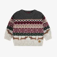 GRAY KNITTED SWEATER WITH COLORFUL JACQUARD PATTERN, BABY