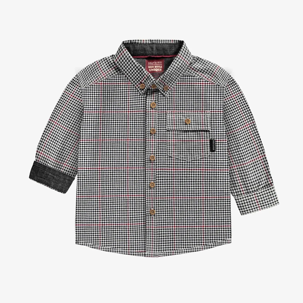 BLACK AND WHITE MICRO CHECK SHIRT POPLIN, BABY