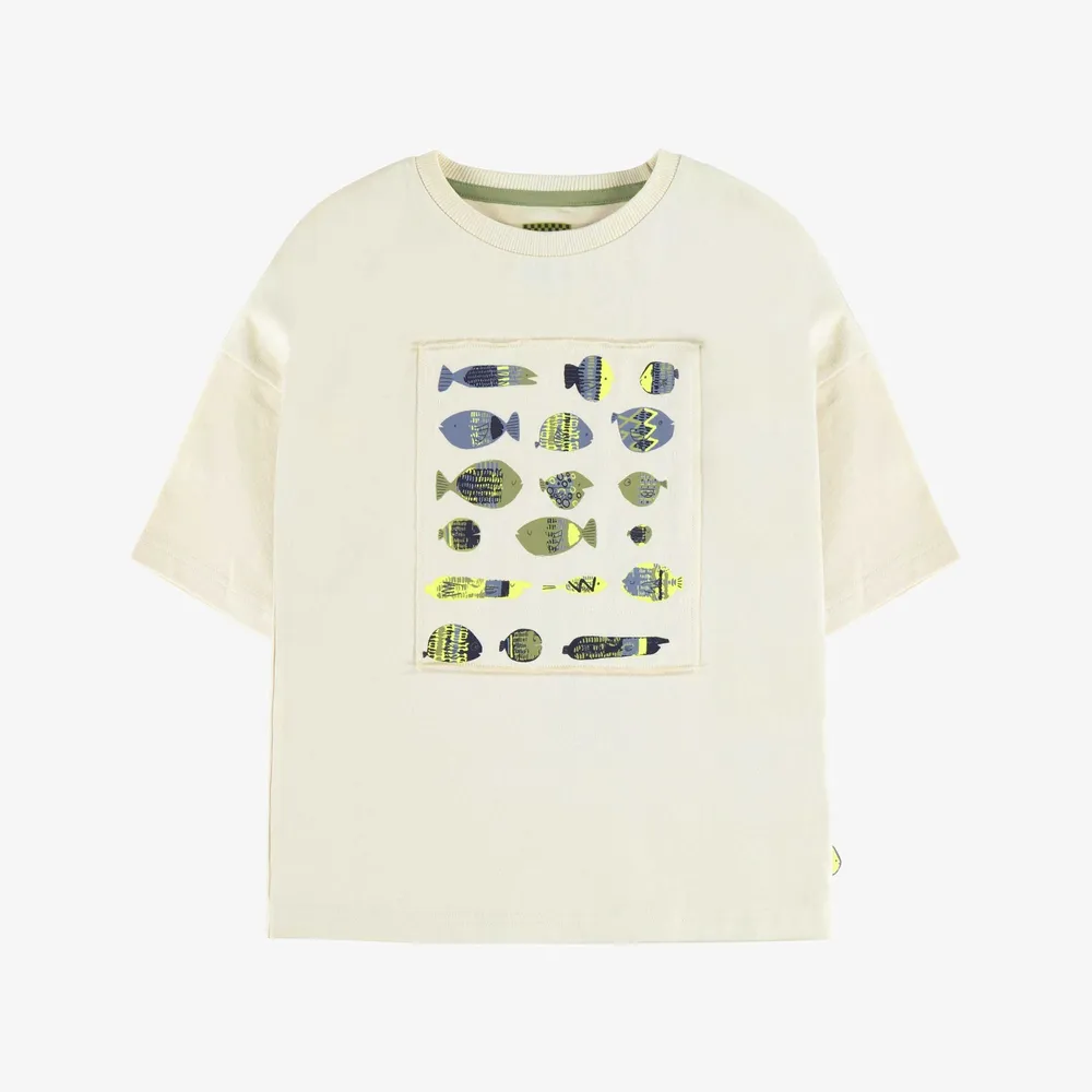 CREAM T-SHIRT WITH LONG SLEEVES AND FISH ILLUSTRATIONS JERSEY, CHILD