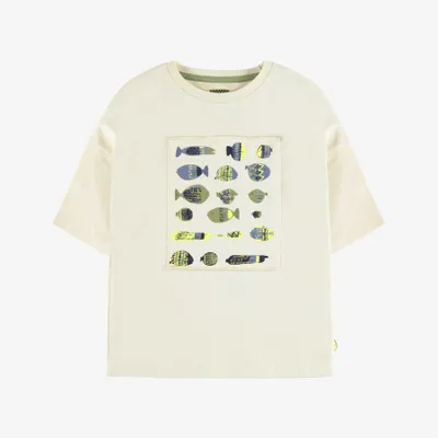 CREAM T-SHIRT WITH LONG SLEEVES AND FISH ILLUSTRATIONS JERSEY, CHILD