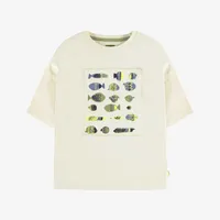 CREAM T-SHIRT WITH LONG SLEEVES AND FISH ILLUSTRATIONS JERSEY, CHILD