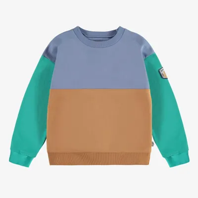 BLUE CREWNECK WITH COLOR BLOCK FRENCH TERRY, CHILD