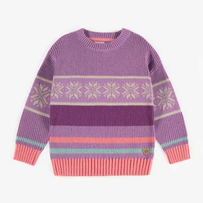 PURPLE PATTERNED KNITTED SWEATER COTTON, CHILD