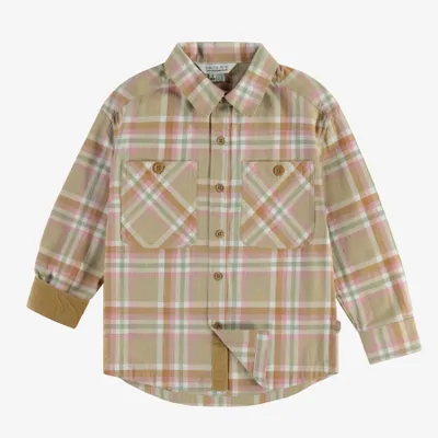 BEIGE AND PINK CHECKERED SHIRT BRUSHED TWILL, CHILD