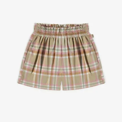 BEIGE AND PINK CHECKERED SHORTS BRUSHED TWILL, CHILD