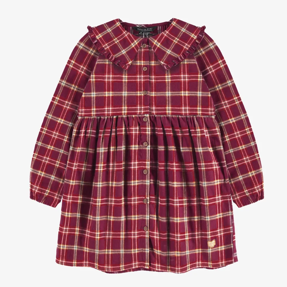 RED AND WHITE PLAID PATTERN DRESS BRUSHED FLANNEL, CHILD