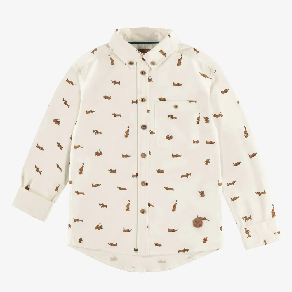 CREAM SHIRT WITH DOG PATTERN COTTON POPLIN EFFECT PEACH SKIN, CHILD