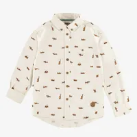 CREAM SHIRT WITH DOG PATTERN COTTON POPLIN EFFECT PEACH SKIN, CHILD