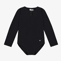 BLACK BODYSUIT WITH LONG SLEEVES STRETCH RIBBED KNIT, CHILD