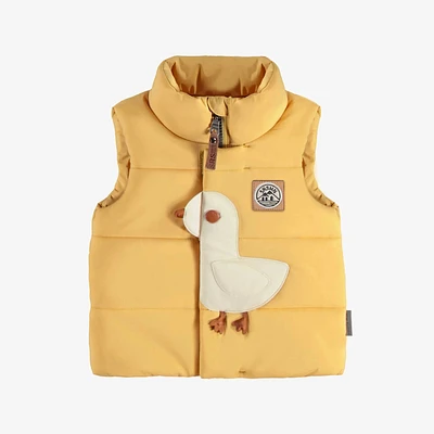 YELLOW SLEEVELESS PUFFER WITH A DUCK, BABY